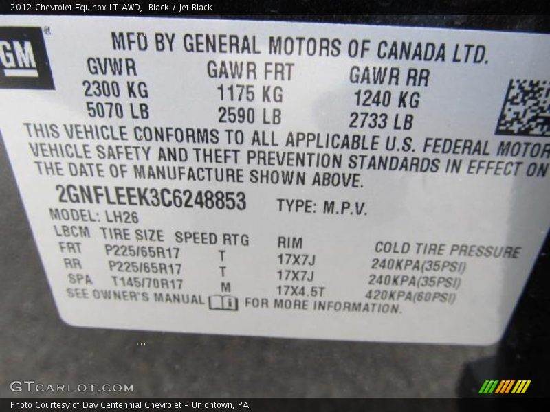 Black / Jet Black 2012 Chevrolet Equinox LT AWD