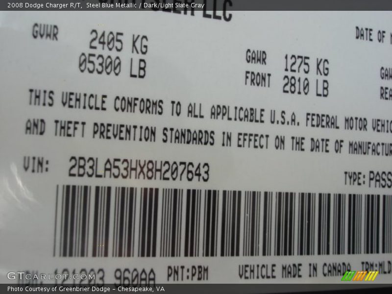 Steel Blue Metallic / Dark/Light Slate Gray 2008 Dodge Charger R/T