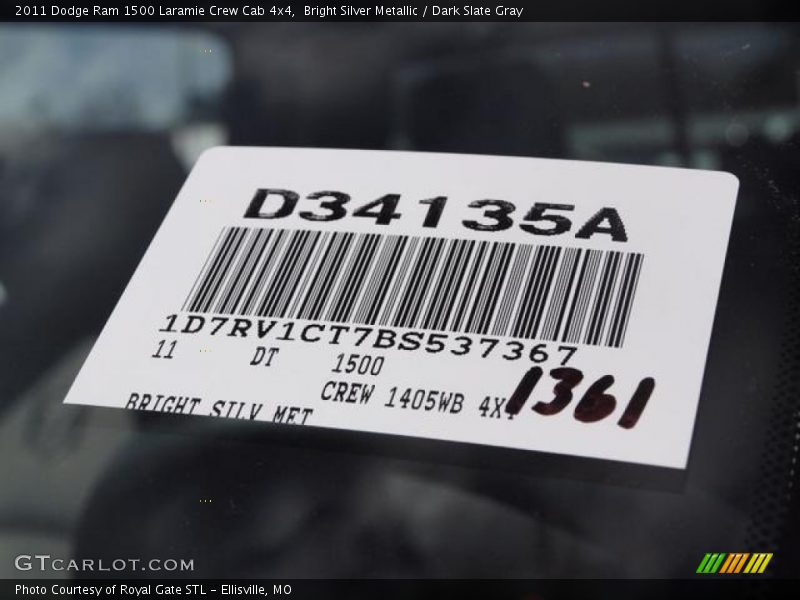Bright Silver Metallic / Dark Slate Gray 2011 Dodge Ram 1500 Laramie Crew Cab 4x4