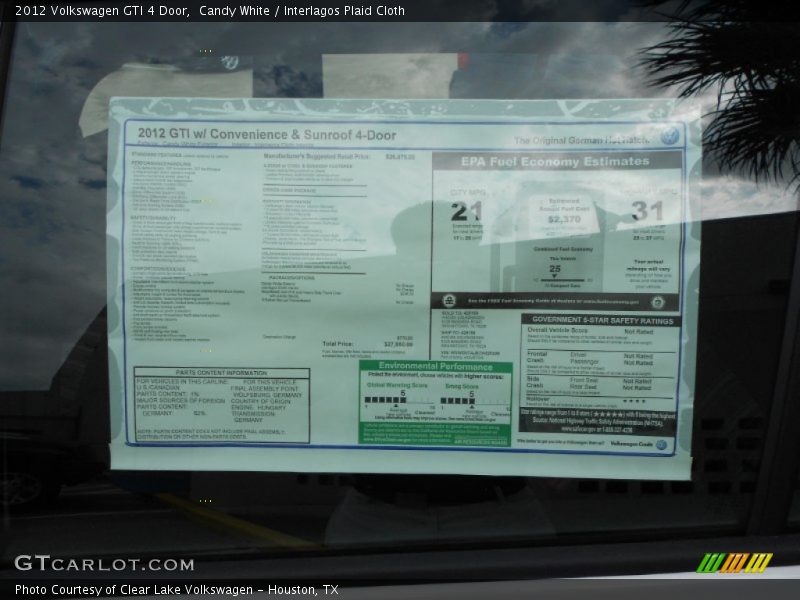 Candy White / Interlagos Plaid Cloth 2012 Volkswagen GTI 4 Door