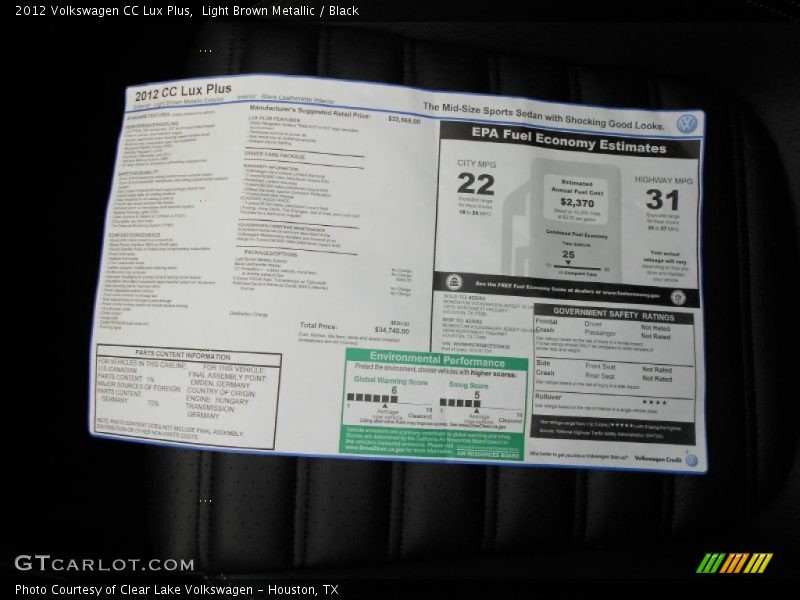 2012 CC Lux Plus Window Sticker