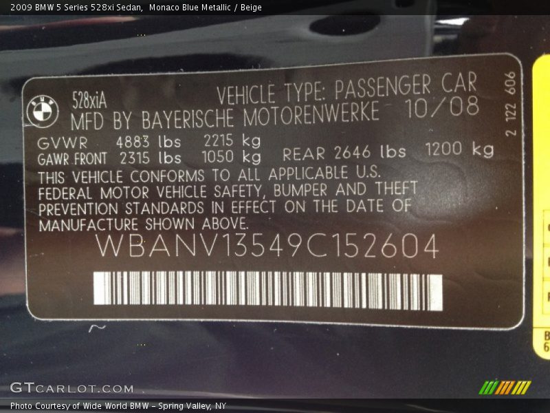 Monaco Blue Metallic / Beige 2009 BMW 5 Series 528xi Sedan