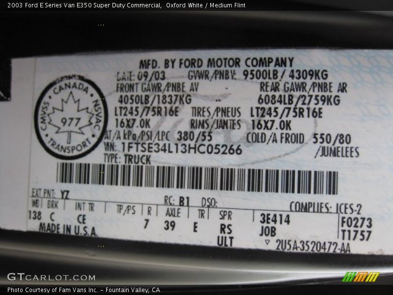 Oxford White / Medium Flint 2003 Ford E Series Van E350 Super Duty Commercial