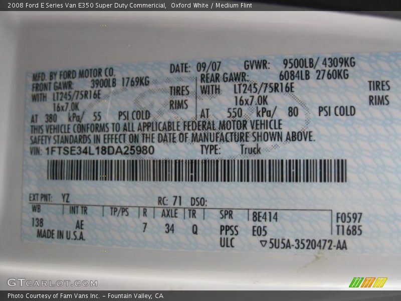 Oxford White / Medium Flint 2008 Ford E Series Van E350 Super Duty Commericial