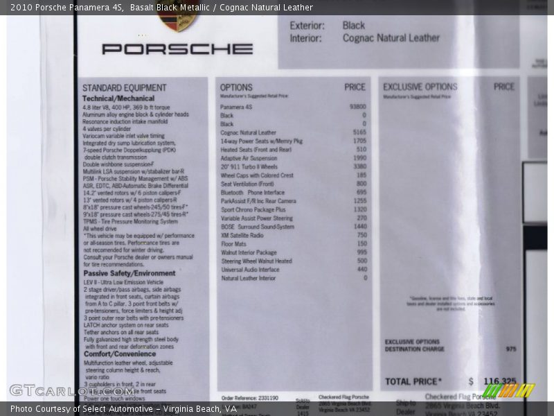  2010 Panamera 4S Window Sticker
