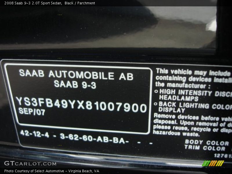 Black / Parchment 2008 Saab 9-3 2.0T Sport Sedan