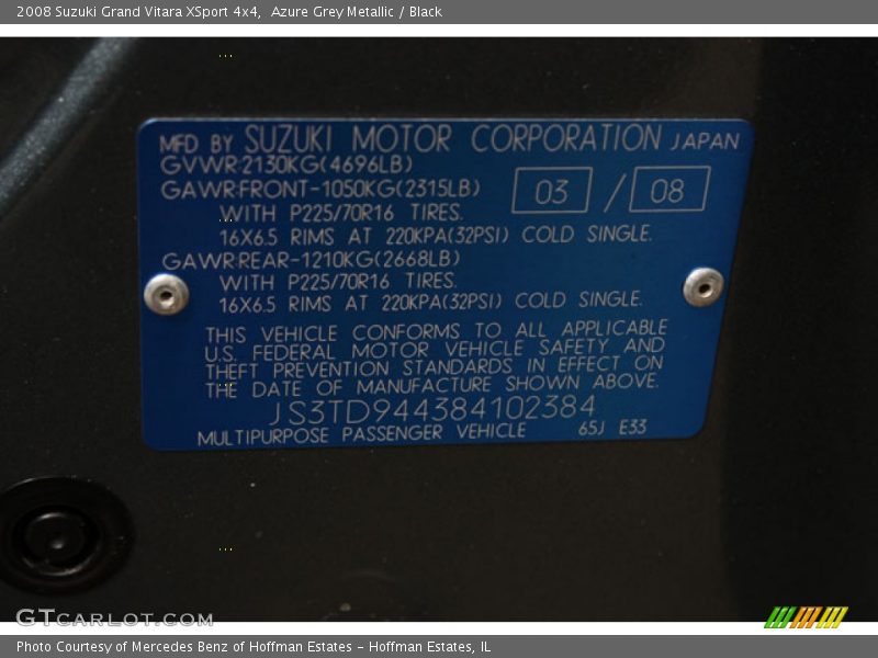 Azure Grey Metallic / Black 2008 Suzuki Grand Vitara XSport 4x4