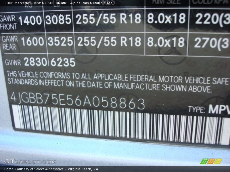 Alpine Rain Metallic / Ash 2006 Mercedes-Benz ML 500 4Matic