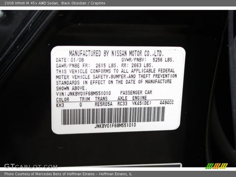 Black Obsidian / Graphite 2008 Infiniti M 45x AWD Sedan