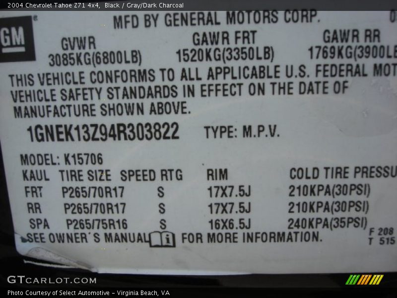 Black / Gray/Dark Charcoal 2004 Chevrolet Tahoe Z71 4x4