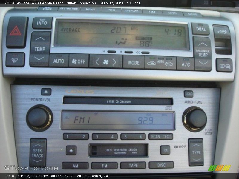 Controls of 2009 SC 430 Pebble Beach Edition Convertible