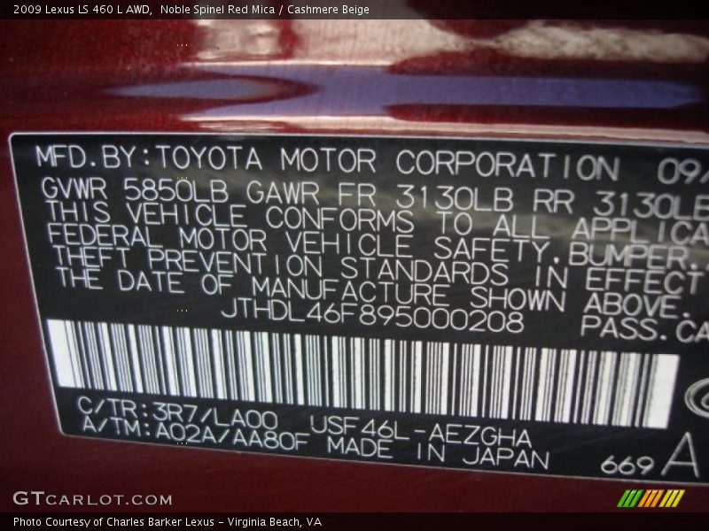 Noble Spinel Red Mica / Cashmere Beige 2009 Lexus LS 460 L AWD