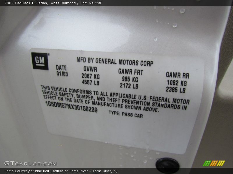 White Diamond / Light Neutral 2003 Cadillac CTS Sedan