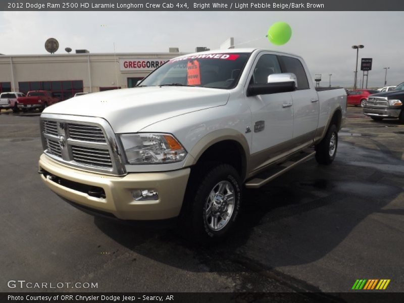 Bright White / Light Pebble Beige/Bark Brown 2012 Dodge Ram 2500 HD Laramie Longhorn Crew Cab 4x4