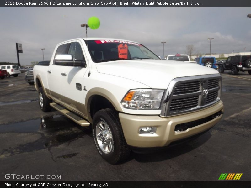 Bright White / Light Pebble Beige/Bark Brown 2012 Dodge Ram 2500 HD Laramie Longhorn Crew Cab 4x4