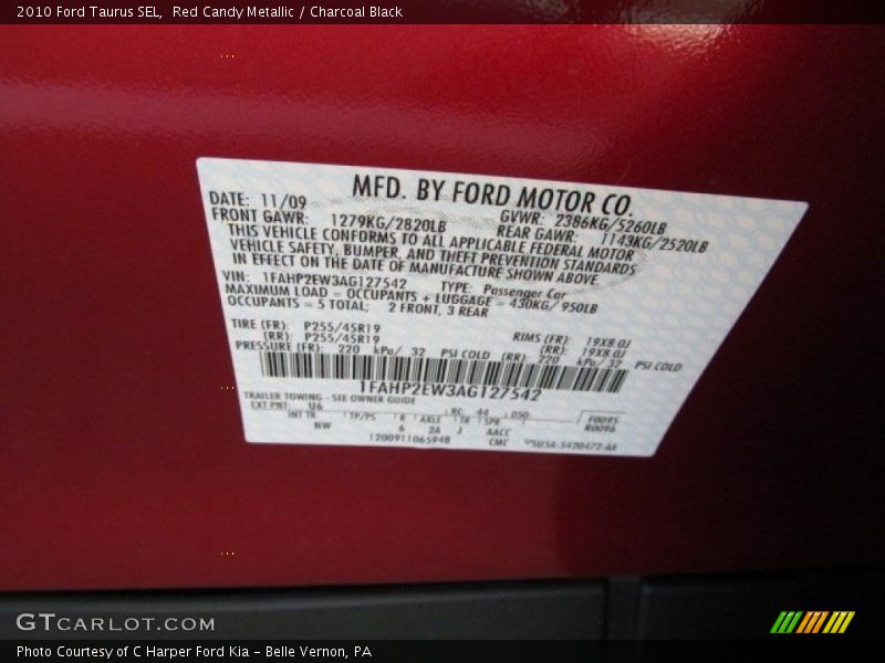 2010 Taurus SEL Red Candy Metallic Color Code U6