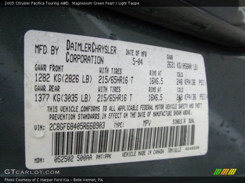2005 Pacifica Touring AWD Magnesium Green Pearl Color Code PPK