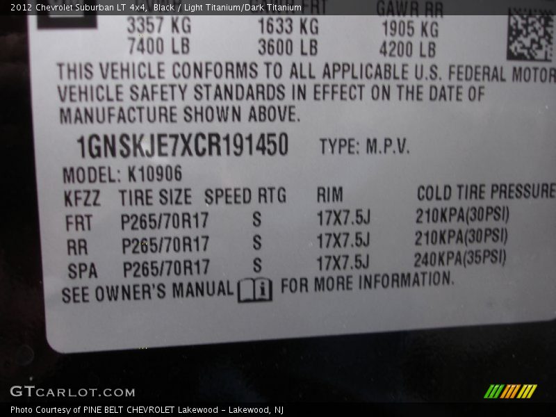 Black / Light Titanium/Dark Titanium 2012 Chevrolet Suburban LT 4x4