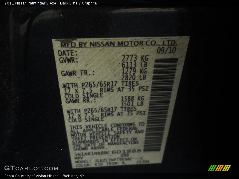 Dark Slate / Graphite 2011 Nissan Pathfinder S 4x4