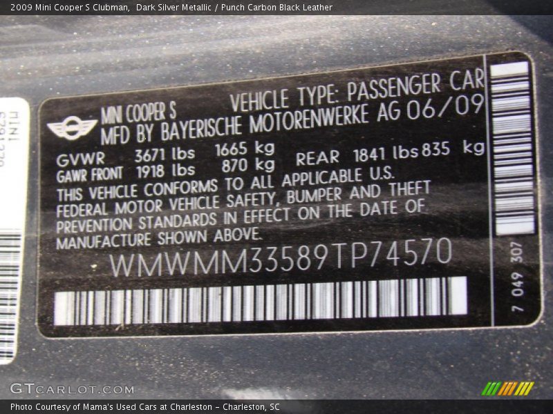 Dark Silver Metallic / Punch Carbon Black Leather 2009 Mini Cooper S Clubman