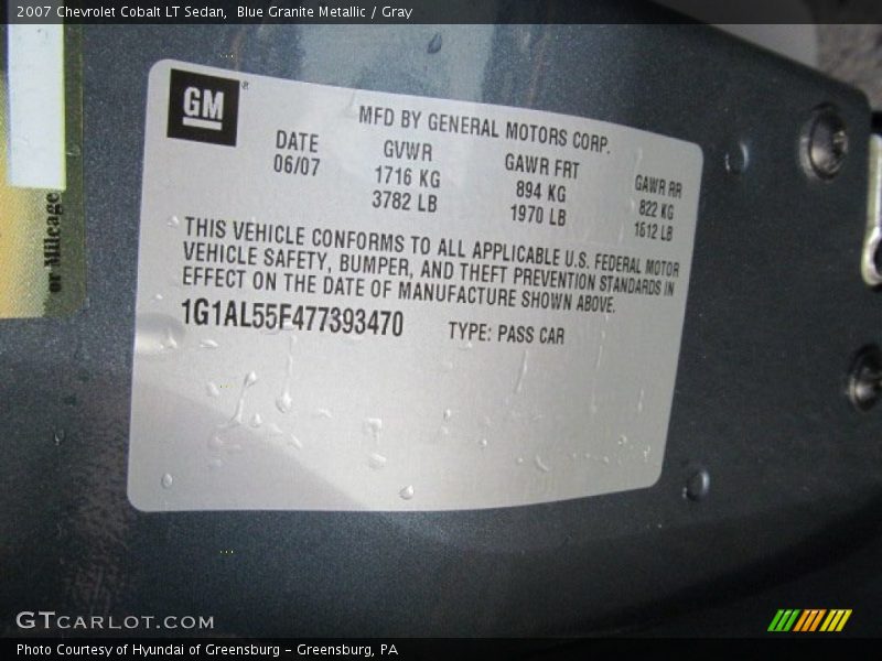 Blue Granite Metallic / Gray 2007 Chevrolet Cobalt LT Sedan