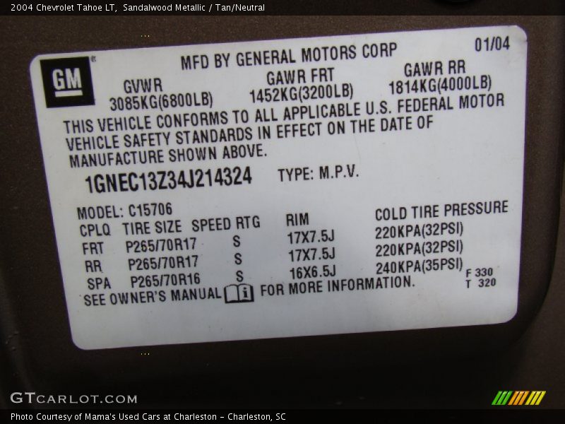 Sandalwood Metallic / Tan/Neutral 2004 Chevrolet Tahoe LT