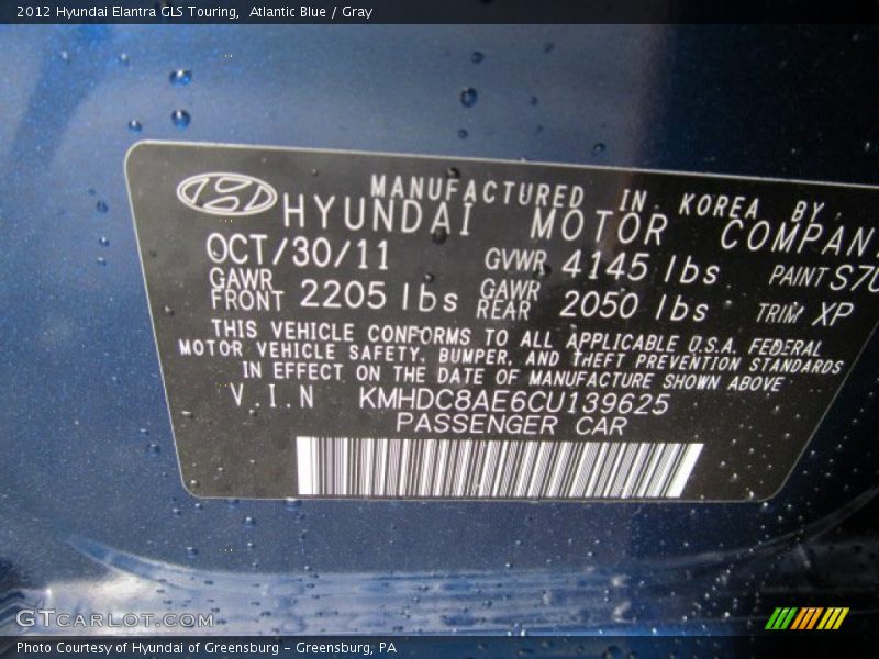 Atlantic Blue / Gray 2012 Hyundai Elantra GLS Touring