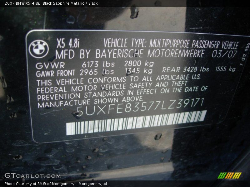 Black Sapphire Metallic / Black 2007 BMW X5 4.8i