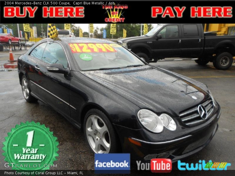 Capri Blue Metallic / Ash 2004 Mercedes-Benz CLK 500 Coupe