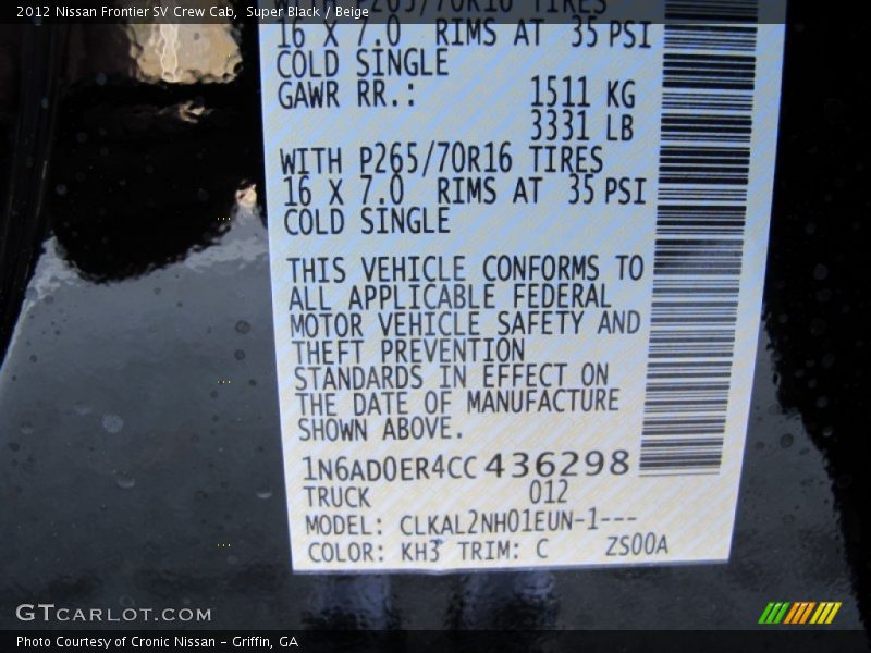 Super Black / Beige 2012 Nissan Frontier SV Crew Cab