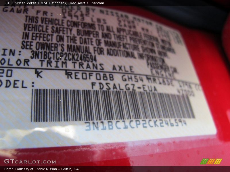 2012 Versa 1.8 SL Hatchback Red Alert Color Code A20