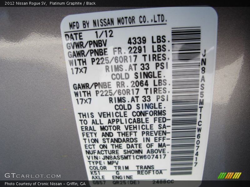 Platinum Graphite / Black 2012 Nissan Rogue SV