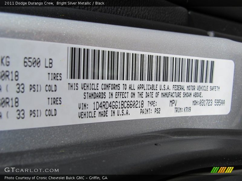 Bright Silver Metallic / Black 2011 Dodge Durango Crew
