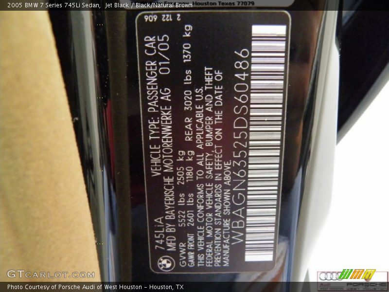 Jet Black / Black/Natural Brown 2005 BMW 7 Series 745Li Sedan