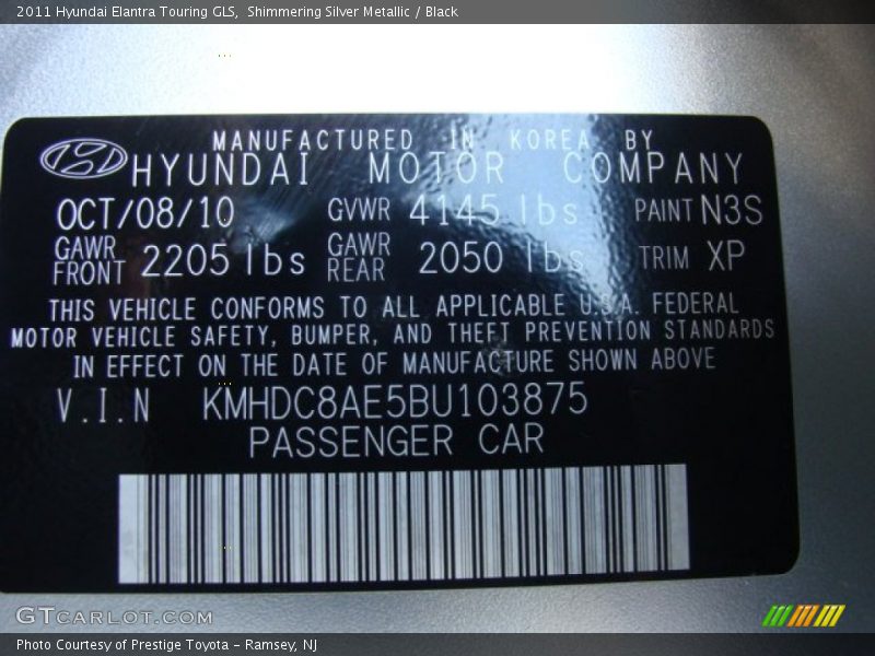 2011 Elantra Touring GLS Shimmering Silver Metallic Color Code N3S
