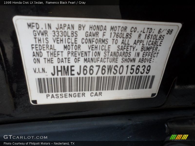 Flamenco Black Pearl / Gray 1998 Honda Civic LX Sedan