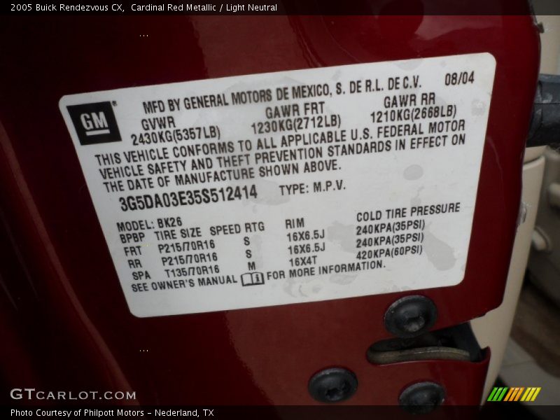 Cardinal Red Metallic / Light Neutral 2005 Buick Rendezvous CX