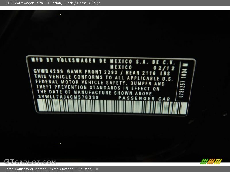 Black / Cornsilk Beige 2012 Volkswagen Jetta TDI Sedan