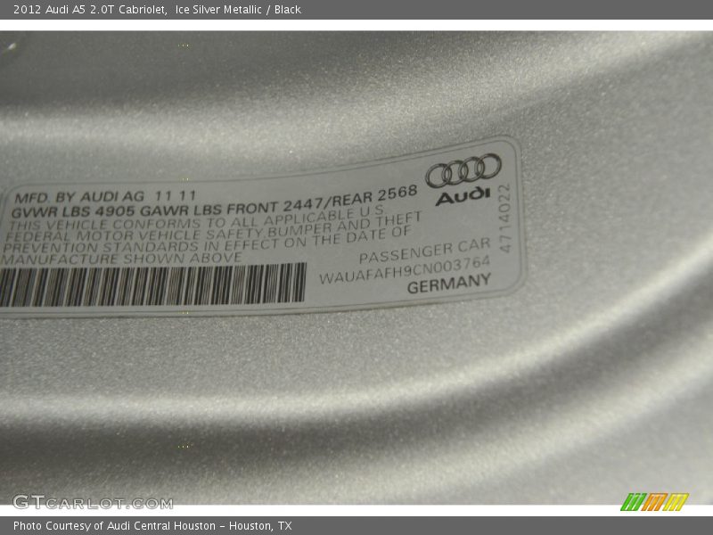 Ice Silver Metallic / Black 2012 Audi A5 2.0T Cabriolet