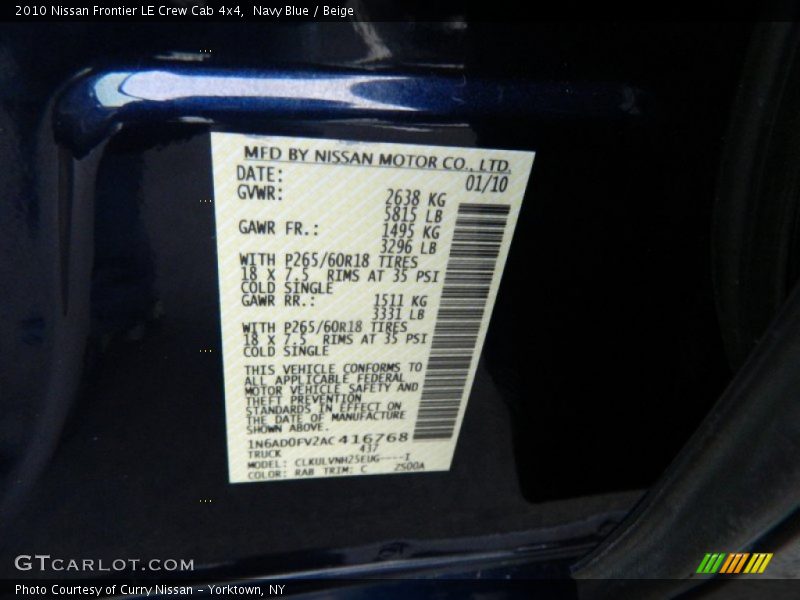 2010 Frontier LE Crew Cab 4x4 Navy Blue Color Code RAB