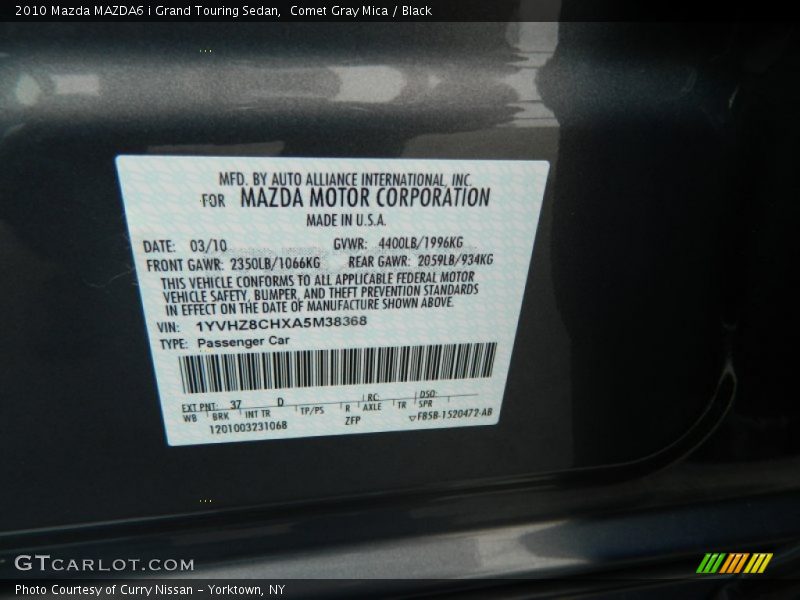 Comet Gray Mica / Black 2010 Mazda MAZDA6 i Grand Touring Sedan