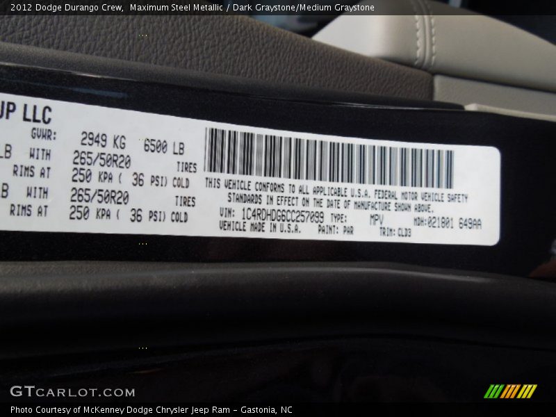 Maximum Steel Metallic / Dark Graystone/Medium Graystone 2012 Dodge Durango Crew