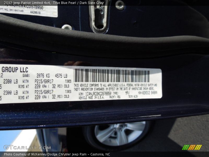 2012 Patriot Limited 4x4 True Blue Pearl Color Code PBU