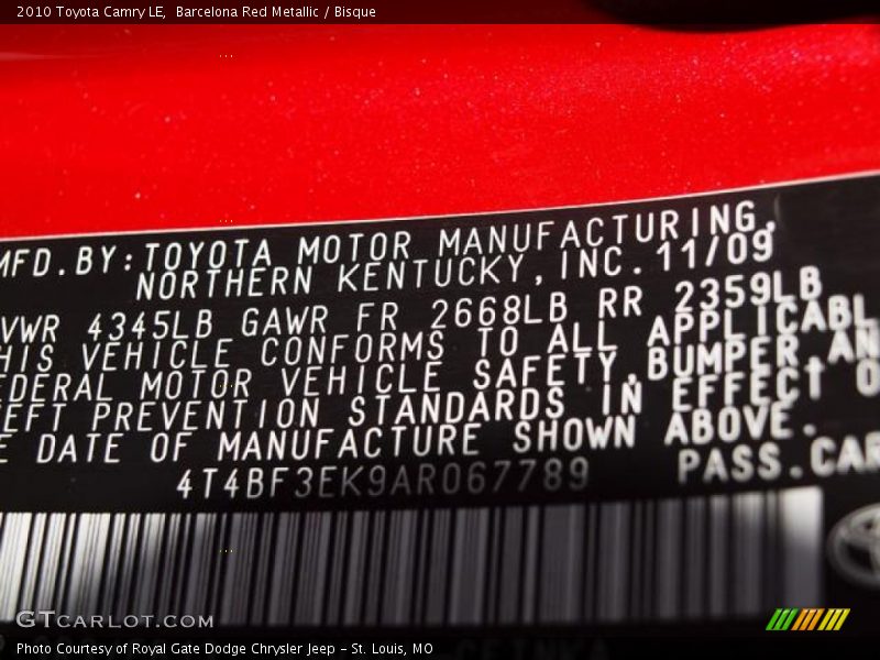 Barcelona Red Metallic / Bisque 2010 Toyota Camry LE