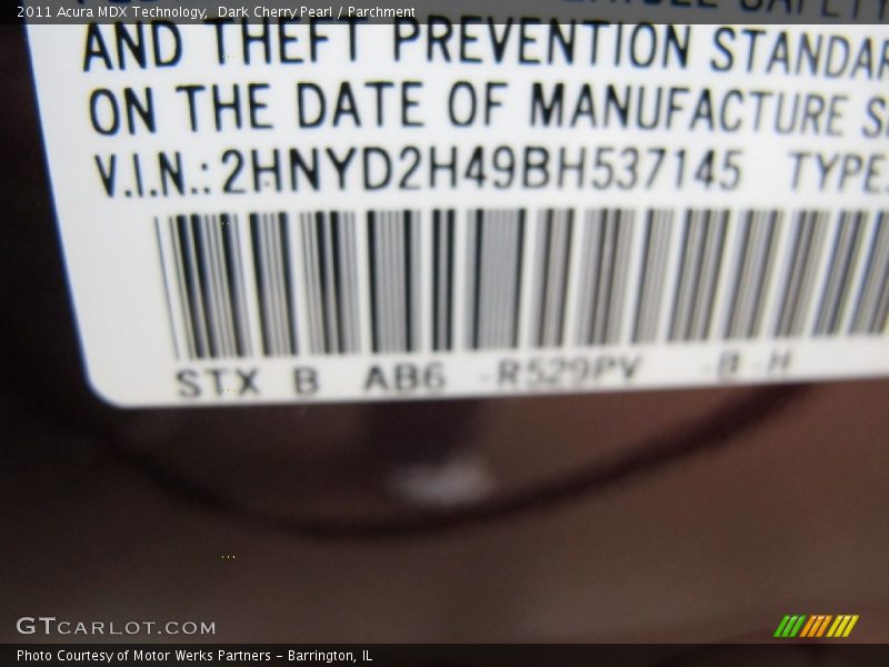 2011 MDX Technology Dark Cherry Pearl Color Code R529PV