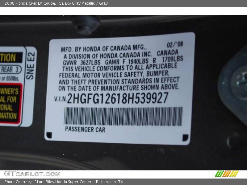 Galaxy Gray Metallic / Gray 2008 Honda Civic LX Coupe