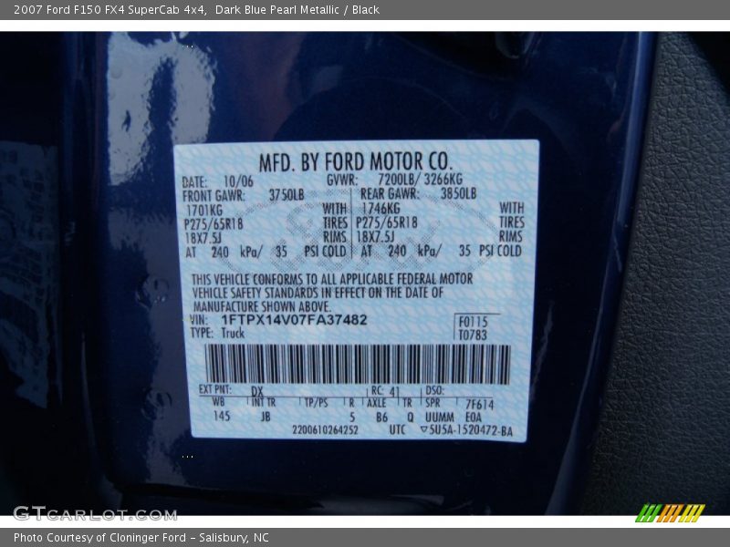 2007 F150 FX4 SuperCab 4x4 Dark Blue Pearl Metallic Color Code DX