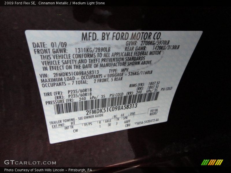 2009 Flex SE Cinnamon Metallic Color Code HT