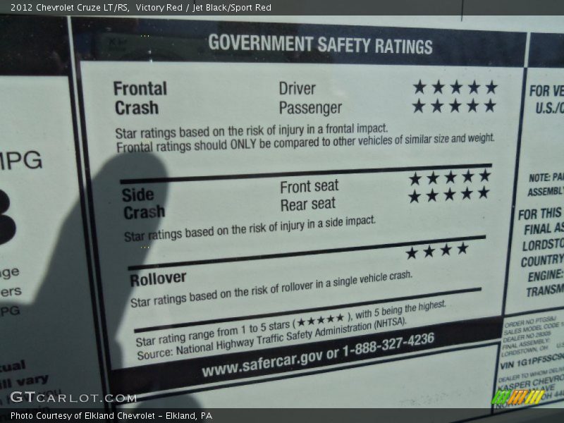  2012 Cruze LT/RS Window Sticker