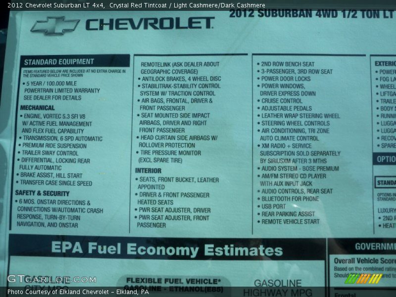  2012 Suburban LT 4x4 Window Sticker
